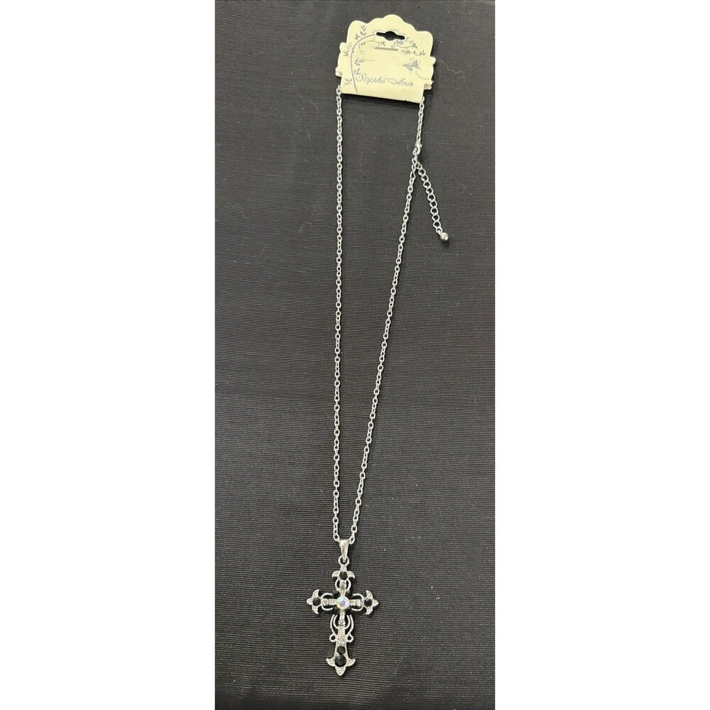 Sophi Ann Large Cross Silver Tone Adjustable Gothic Necklace